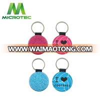 New Sublimation Blank Glitter PU Key Chain with red  blue  gold silver color